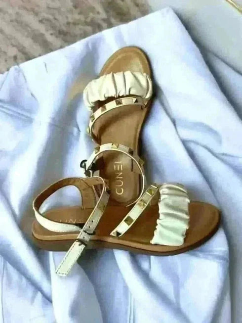 White Studded Casual Dress Comfort Wedges - cunei